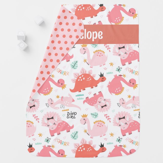 Cute Pink Dino Girl Baby Blanket (In Situ)