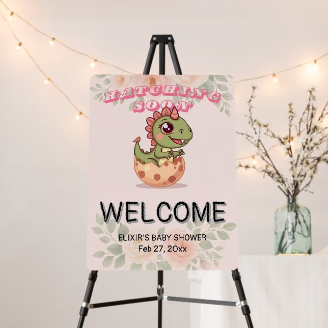Cute Pink Dino Hatching Soon Foam Board (In Situ (Stand))