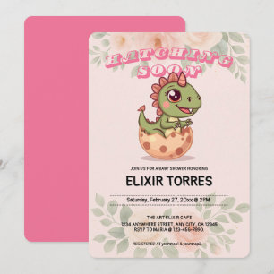 Cute Pink Dino Hatching Soon Invitation