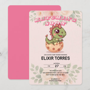 Cute Pink Dino Hatching Soon Invitation