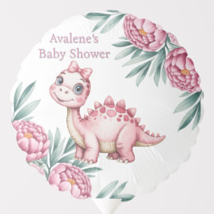 Cute Pink Dinosaur and Peony Baby Shower Balloon