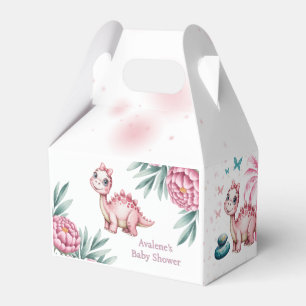 Cute Pink Dinosaur and Peony Baby Shower Favor Boxes