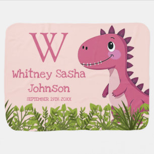 Cute Pink Dinosaur Baby Girl Monogram Nursery Baby Blanket