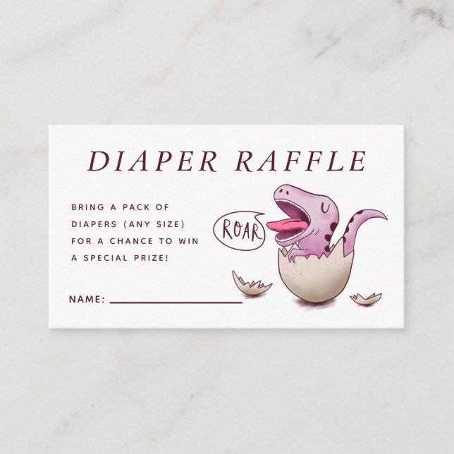 Cute Pink Dinosaur Baby Shower Diaper Raffle Enclosure Card (Front)