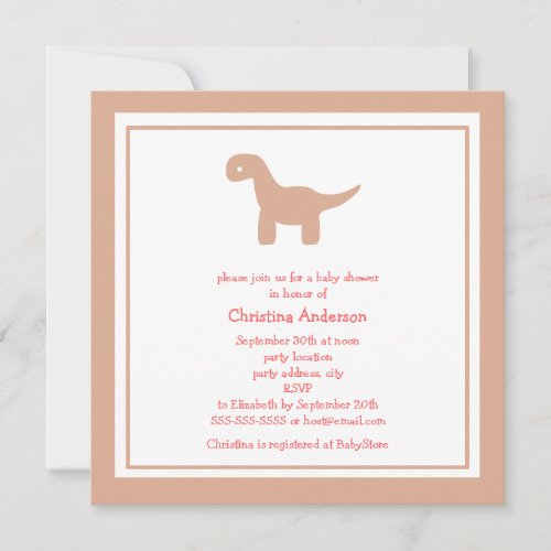 Cute Pink Dinosaur Baby Shower Invitation