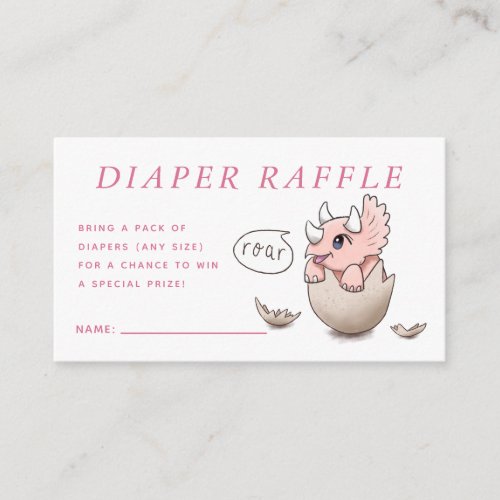 Cute Pink Dinosaur Baby Shower Roar Diaper Raffle Enclosure Card
