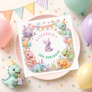 Cute Pink Dinosaur Birthday Party Napkins