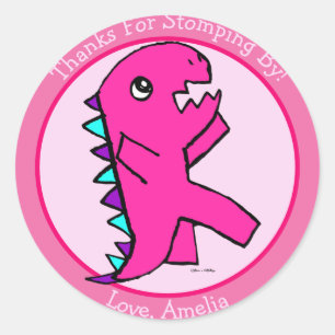 Cute Pink Dinosaur Classic Round Sticker