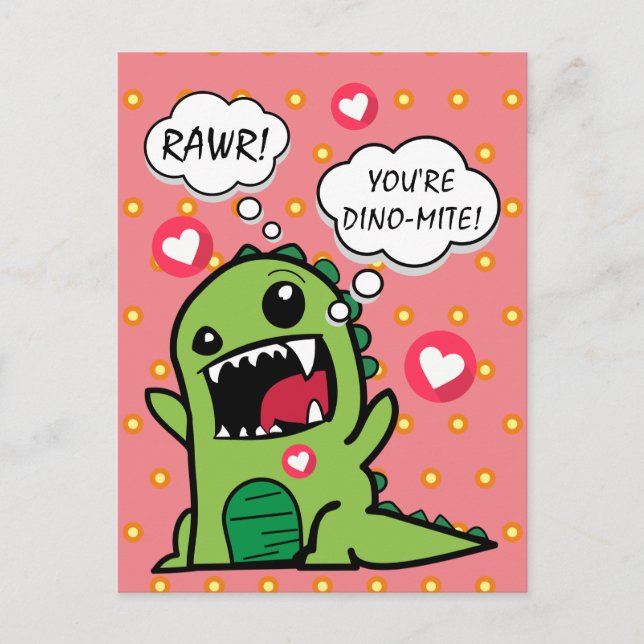 Cute Pink Dinosaur Dino Mite Kids Hello Postcard (Front)