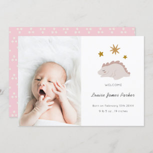 Cute Pink Dinosaur Girl Baby Photo Birth Announcement