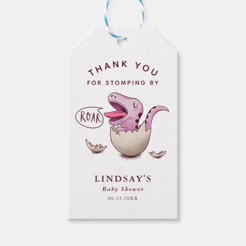 Cute Pink Dinosaur Girl Baby Shower Gift Tags