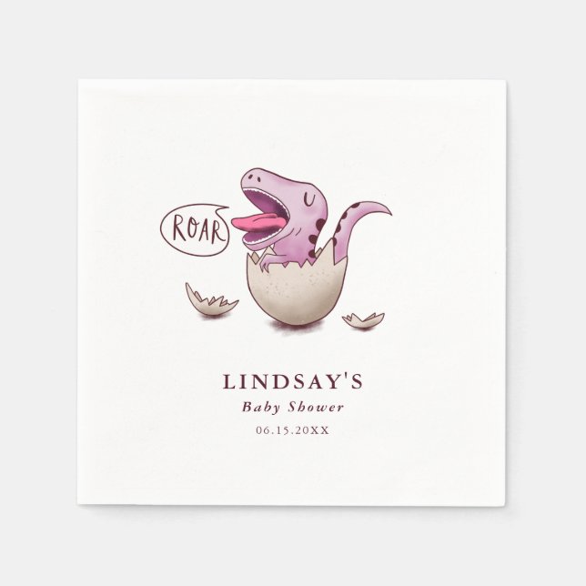 Cute Pink Dinosaur Girl Baby Shower Napkins (Front)