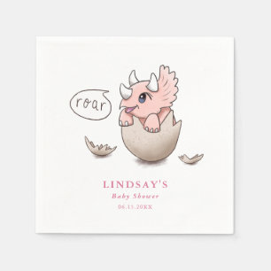 Cute Pink Dinosaur Girl Baby Shower Roar Napkins