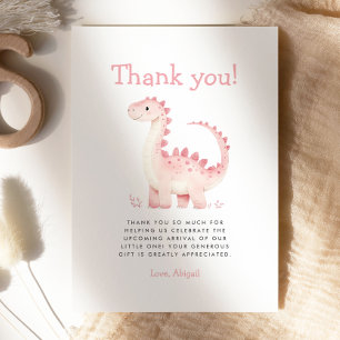 Cute Pink Dinosaur Girl Baby Shower Thank You Card