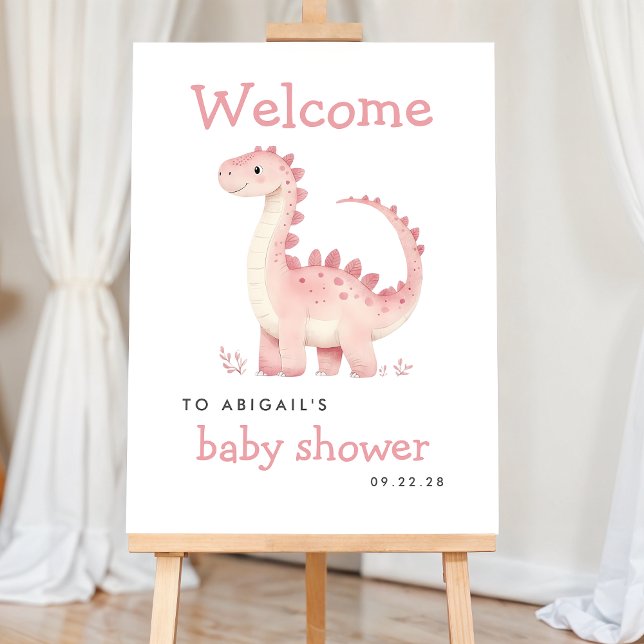 Cute Pink Dinosaur Girl Baby Shower Welcome Foam Board (Creator Uploaded)