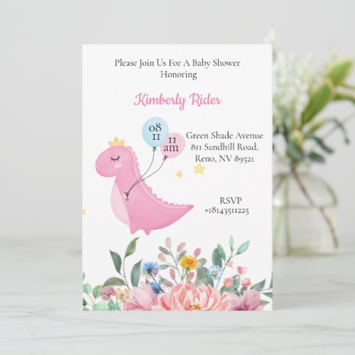 Cute Pink Dinosaur Invitation
