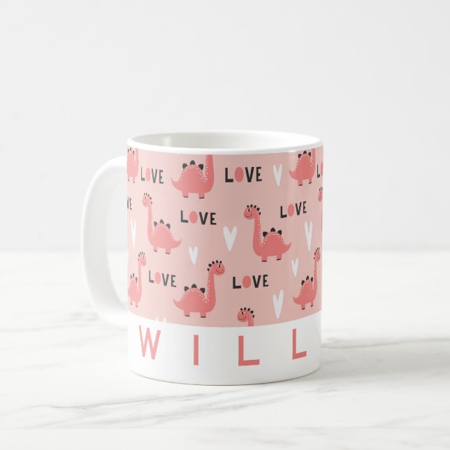 Cute Pink Dinosaur Love Mug | Personalized Gift (Front Left)