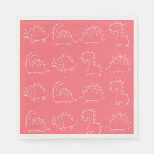 Cute Pink Dinosaur  Napkins