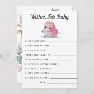 Cute Pink Dinosaur Peony Wishes Baby Shower Card