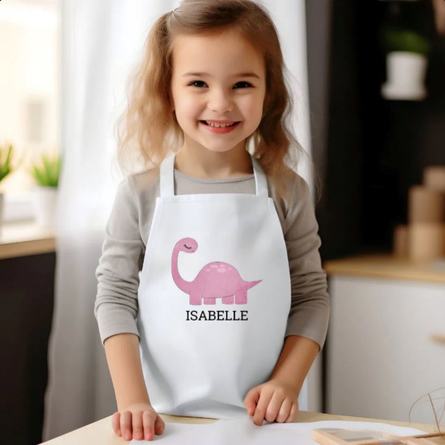 Cute Pink Dinosaur Personalized Kids' Apron (Creator Uploaded)
