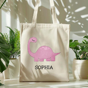 Cute Pink Dinosaur Personalized Kids Tote Bag