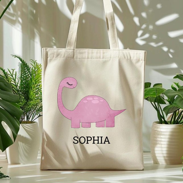 Cute Pink Dinosaur Personalized Kids Tote Bag (Creator Uploaded)