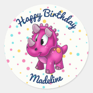 Cute Pink Dinosaur Polkadot Birthday Sticker