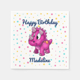 Cute Pink Dinosaur Polkadot Party Napkins