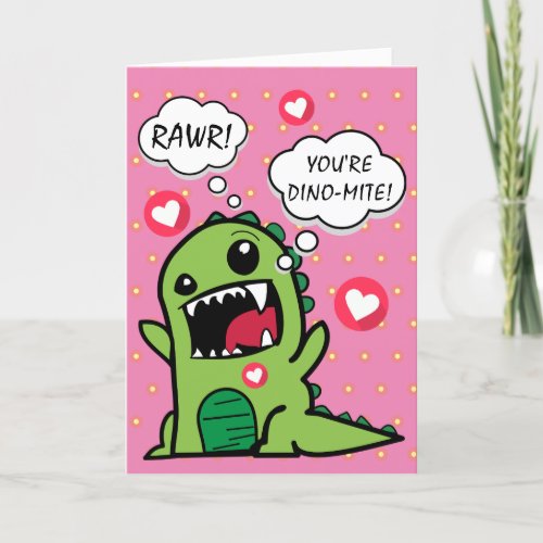 Cute Pink Dinosaur Rawr Youre Dino Mite Teacher Thank You Card