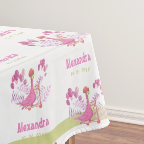 Cute Pink Dinosaur Scooter Balloons Girl Party Tablecloth