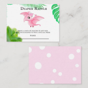 Cute Pink Dinosaur Tropical Girl Diaper Raffle Bu Business Card