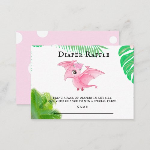 Cute Pink Dinosaur Tropical Girl Diaper Raffle  Bu Business Card