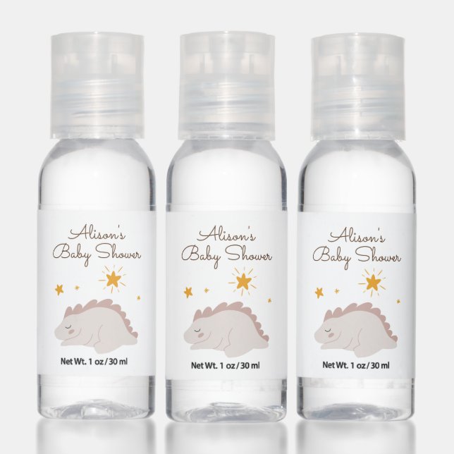 Cute Pink Dinosaur with Stars Baby Shower Hand Sanitizer (Set)