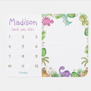 Cute Pink Dinosaurs Baby Girl Monthly Milestone Blanket