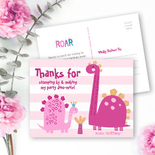 Cute Pink Dinosaurs Kawaii Girl Birthday Thank You Postcard