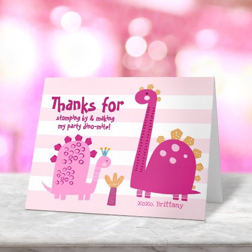 Cute Pink Dinosaurs Kawaii Whimsical Girl Birthday Thank You Card