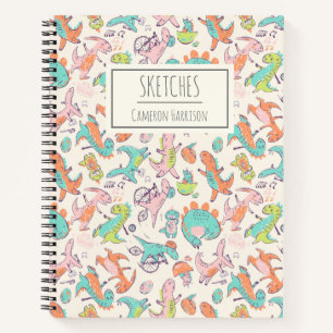 Cute Pink Dinosaurs Personalized Sketchbook Notebook