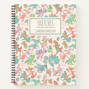 Cute Pink Dinosaurs Personalized Sketchbook Notebook
