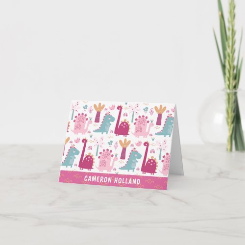 Cute Pink Dinosaurs Personalized Stationery Note Card