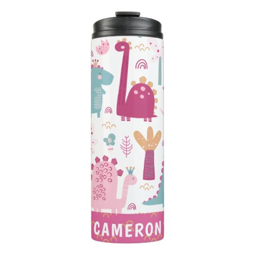 Cute Pink Dinosaurs Personalized Thermal Tumbler