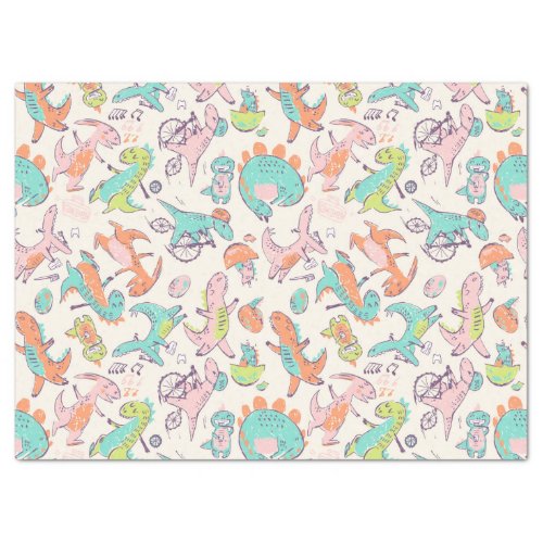 Cute Pink Dinosaurs Whimsical Pattern Tissue Paper