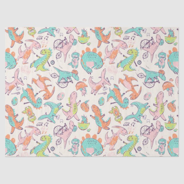 Cute Pink Dinosaurs Whimsical Pattern Tissue Paper (Front)