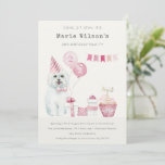 Cute Pink Dog Any Age Birthday Party Invite<br><div class="desc">For any further customisation or any other matching items,  please feel free to contact me at yellowfebstudio@gmail.com</div>