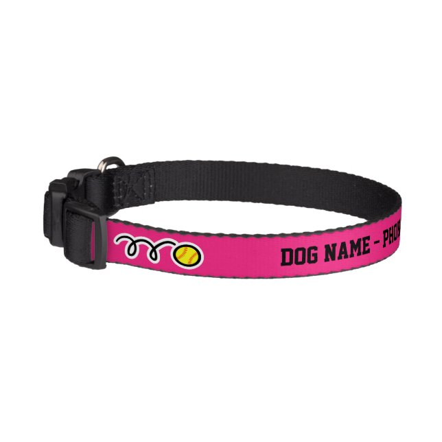 Cute pink dog collar with yellow softball print (Left)