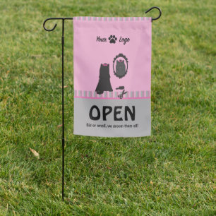 Cute Pink Dog Grooming Salon Open Promotional Garden Flag