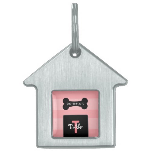 Cute Pink Dog House Bone Personalized Monogram Pet ID Tag