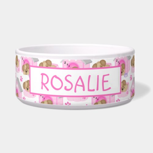 Cute Pink Dog Houses Personalized Bowl