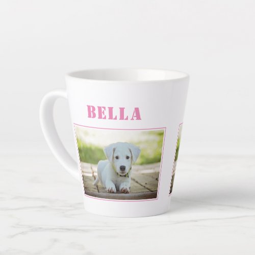 Cute Pink Dog Photo and Name Latte Mug