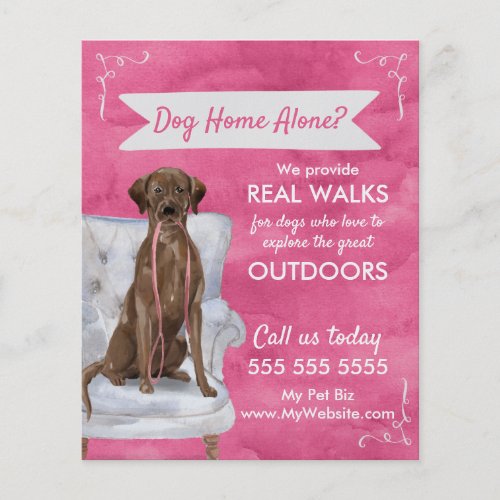 Cute Pink Dog Walker Flyer with Swirls and Banner