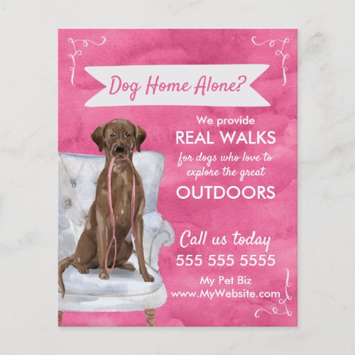 Cute Pink Dog Walker Flyer with Swirls and Banner